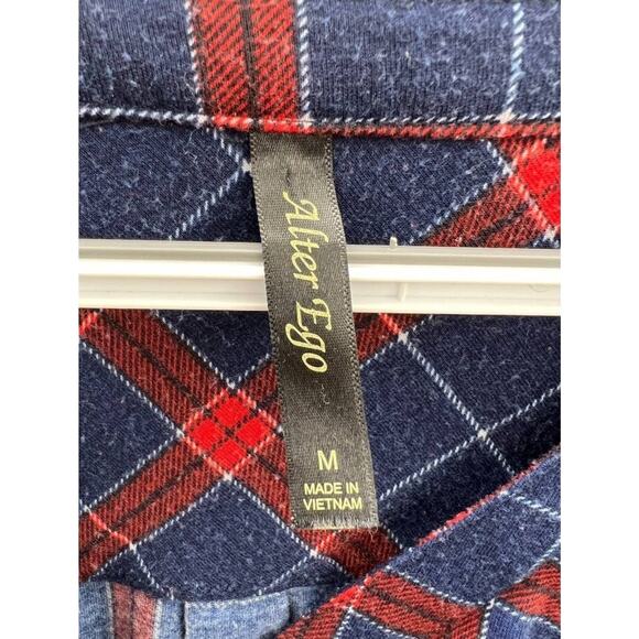 Alter Ego Womens Blue Red Plaid Ruffled Long Sleeve Button-Down Shirt Medium - Picture 5 of 10